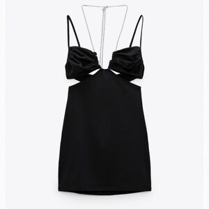 Zara Black Mini Dress with Silver Chain Detail